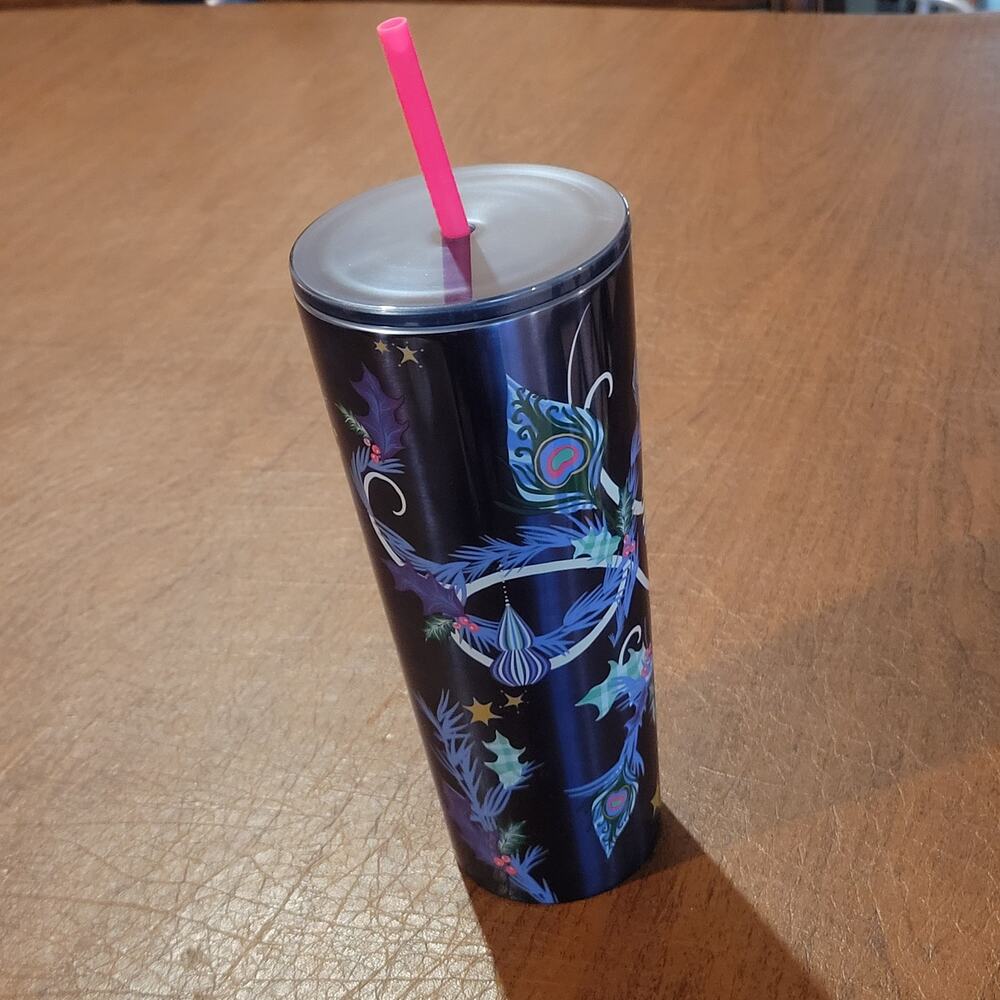 Starbucks Peacock Holiday Christmas 2024 Stainless Steel Cup Tumbler 24oz Blue